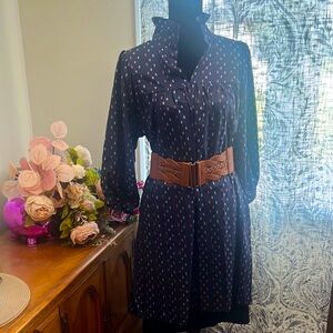 Stylish puff sleeve Navy Pattern Women's blouse/dress fall vibes🍁🍂🪾